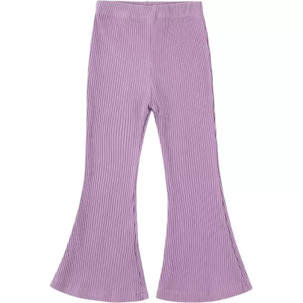 Noomelfish Girls Ribbed Flared Pants Cotton Ruffle Leggings Bell Bottoms 412 YearsLight Purple
