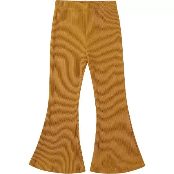 Noomelfish Girls Ribbed Flared Pants Cotton Ruffle Leggings Bell Bottoms 412 YearsMustard Yellow
