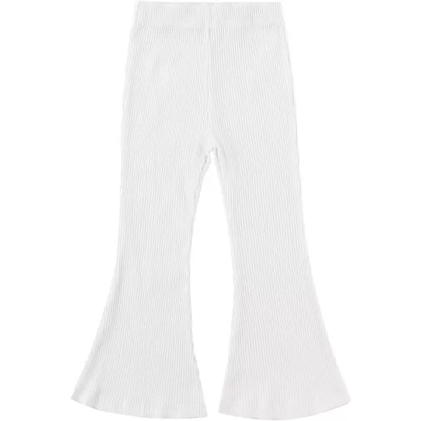Noomelfish Girls Ribbed Flared Pants Cotton Ruffle Leggings Bell Bottoms 412 YearsWhite