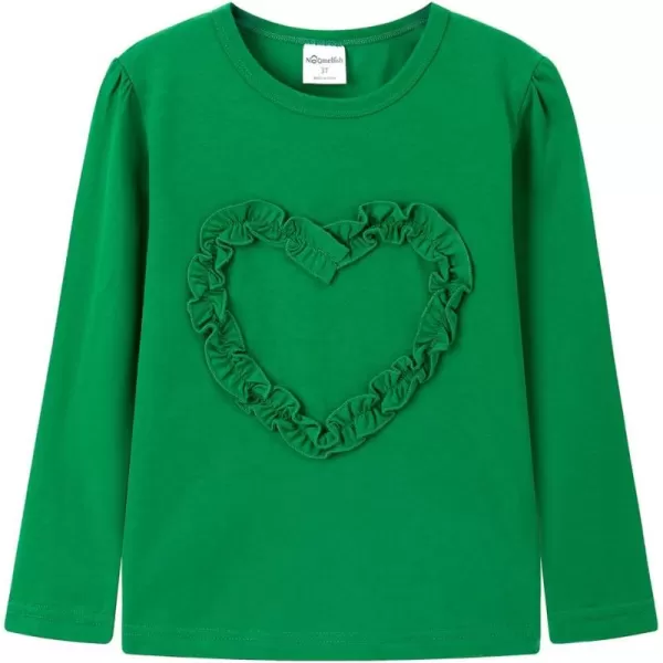Noomelfish Girls Ruffle Heart TShirts Cute Long Sleeve Tee Tops 412 YearsGreen