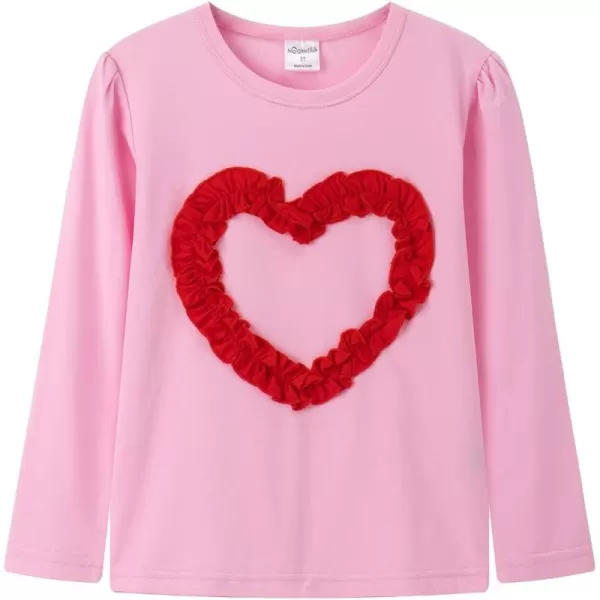 Noomelfish Girls Ruffle Heart TShirts Cute Long Sleeve Tee Tops 412 YearsPink