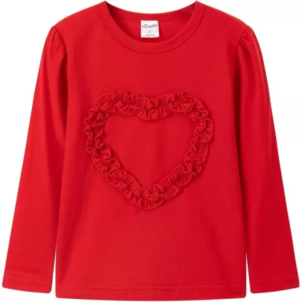 Noomelfish Girls Ruffle Heart TShirts Cute Long Sleeve Tee Tops 412 YearsRed