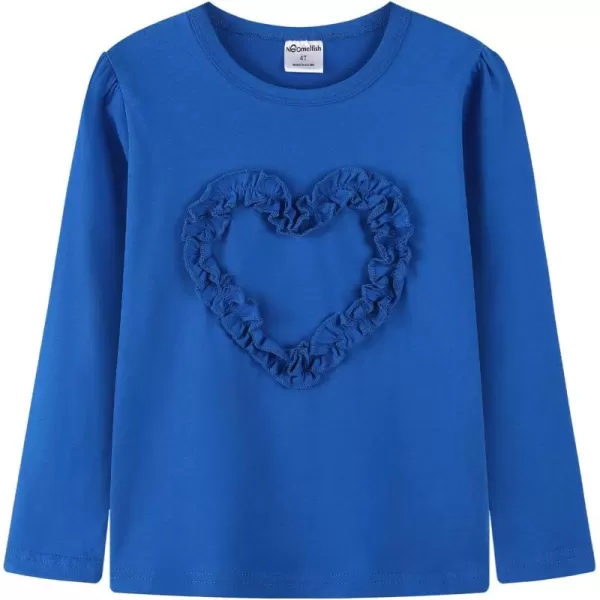 Noomelfish Girls Ruffle Heart TShirts Cute Long Sleeve Tee Tops 412 YearsRoyal Blue