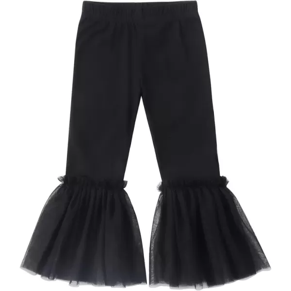 Noomelfish Girls Ruffle Leggings Tulle Bell Bottoms Flare Pants Trousers 310 YearsBlack