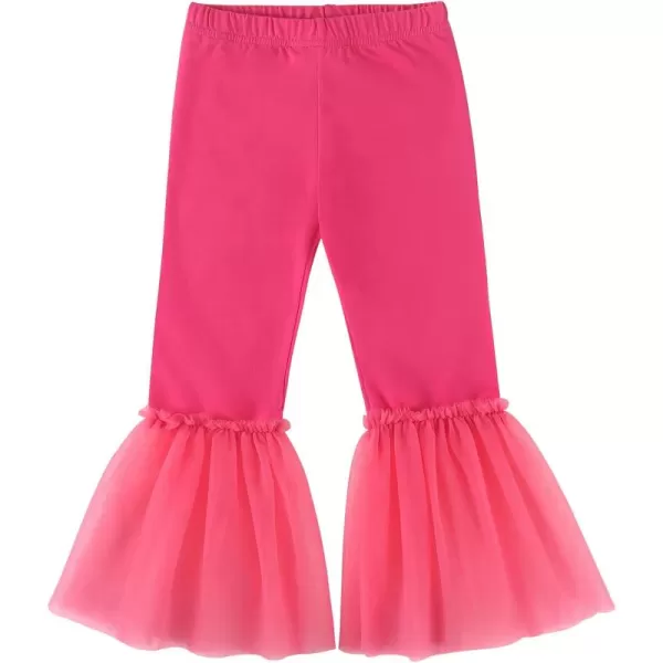 Noomelfish Girls Ruffle Leggings Tulle Bell Bottoms Flare Pants Trousers 310 YearsHot Pink