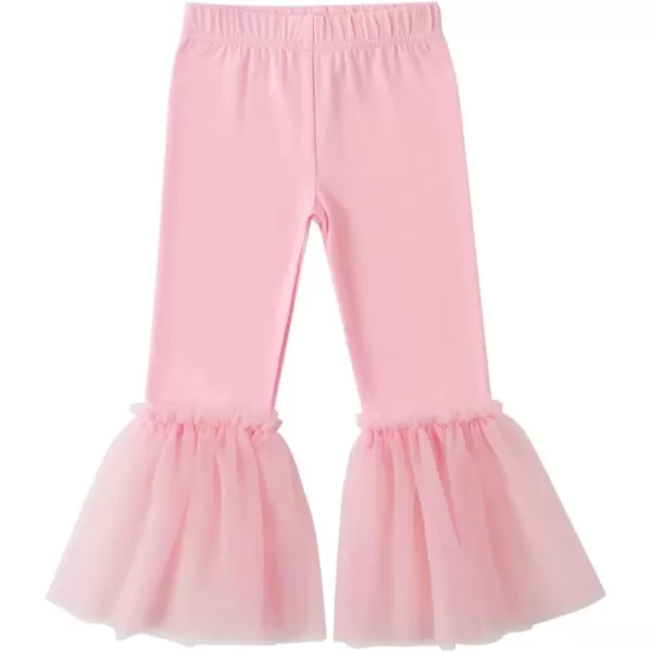 Noomelfish Girls Ruffle Leggings Tulle Bell Bottoms Flare Pants Trousers 310 YearsPink