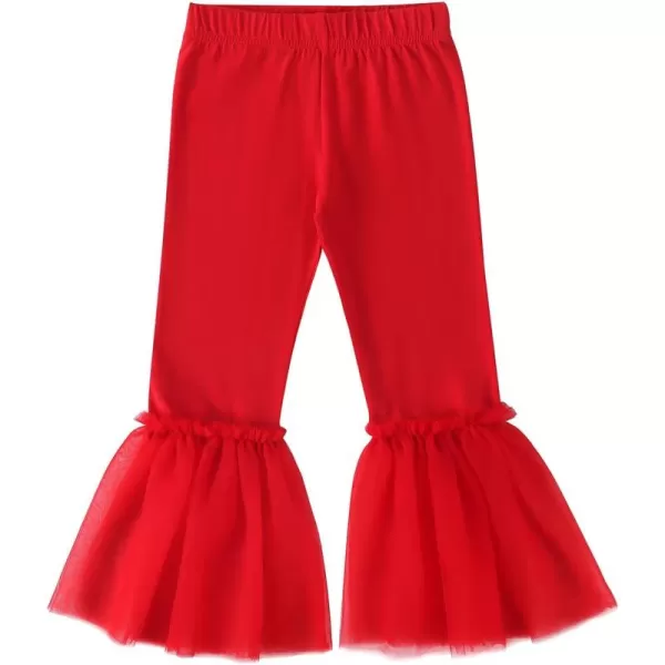 Noomelfish Girls Ruffle Leggings Tulle Bell Bottoms Flare Pants Trousers 310 YearsRed