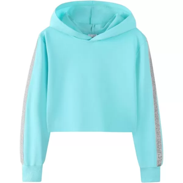 Noomelfish Girls Sparkle Long Sleeve Crop Tops Cropped Hoodies Pullover Sweatshirts 514 YearsAqua Blue
