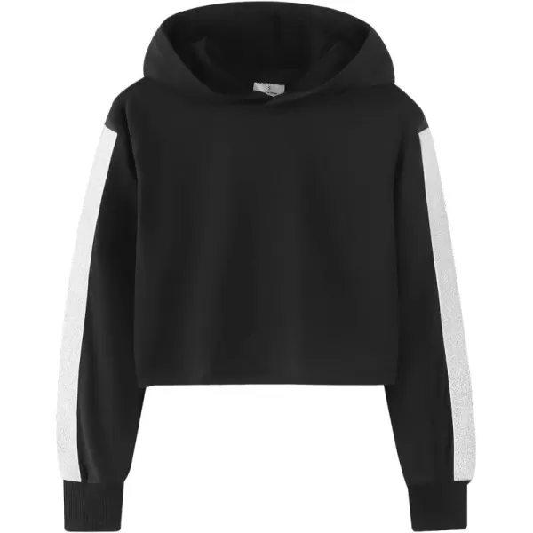 Noomelfish Girls Sparkle Long Sleeve Crop Tops Cropped Hoodies Pullover Sweatshirts 514 YearsBlack
