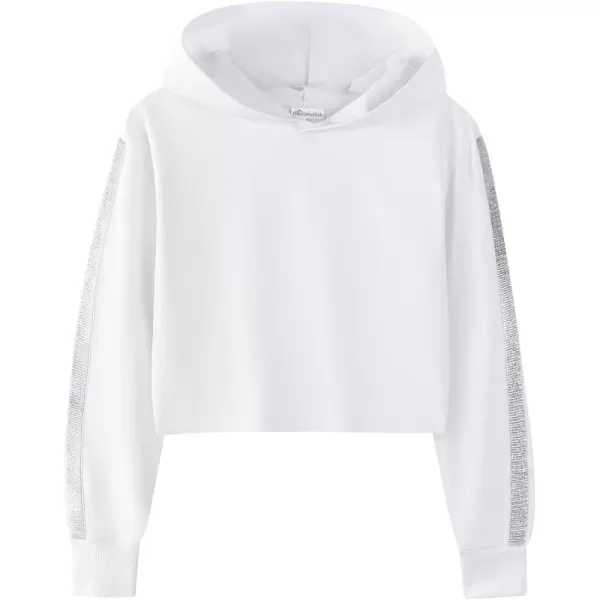 Noomelfish Girls Sparkle Long Sleeve Crop Tops Cropped Hoodies Pullover Sweatshirts 514 YearsWhite