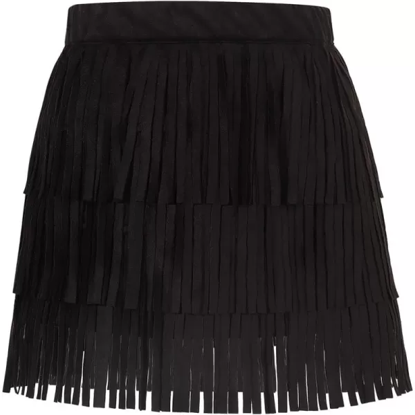 Noomelfish Girls Suede Fringe Skirt Boho Tassel Layered Ruffle Skirt 512 YearsBlack