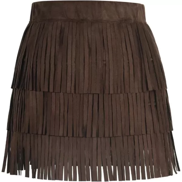 Noomelfish Girls Suede Fringe Skirt Boho Tassel Layered Ruffle Skirt 512 YearsCoffee Brown