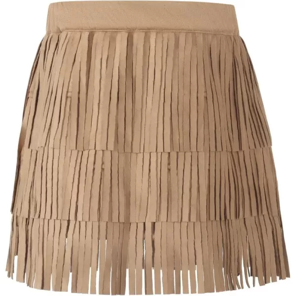 Noomelfish Girls Suede Fringe Skirt Boho Tassel Layered Ruffle Skirt 512 YearsKhaki