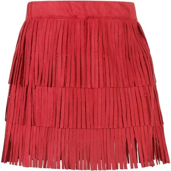 Noomelfish Girls Suede Fringe Skirt Boho Tassel Layered Ruffle Skirt 512 YearsRed