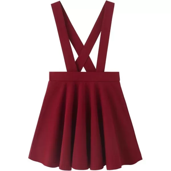 Noomelfish Girls Suspender Skater Skirt Stretchy Cotton Flared Overall Dress 512 YearsBurgundy