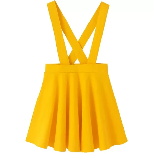 Noomelfish Girls Suspender Skater Skirt Stretchy Cotton Flared Overall Dress 512 YearsGold Yellow
