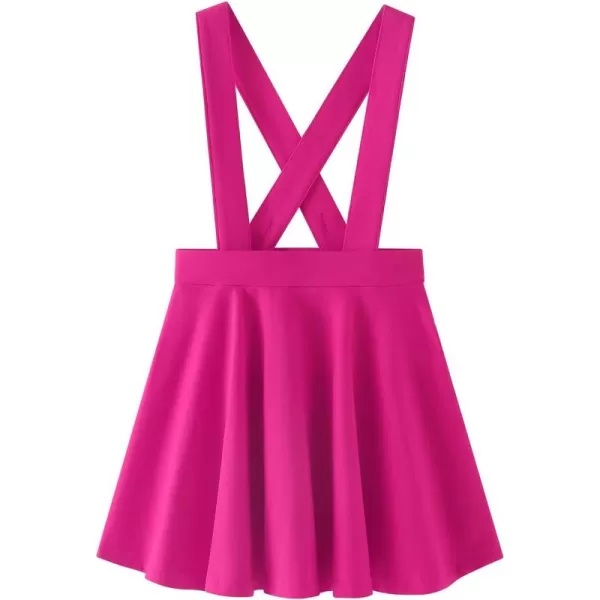 Noomelfish Girls Suspender Skater Skirt Stretchy Cotton Flared Overall Dress 512 YearsHot Pink