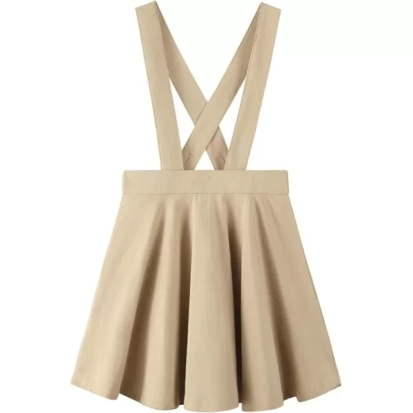 Noomelfish Girls Suspender Skater Skirt Stretchy Cotton Flared Overall Dress 512 YearsKhaki