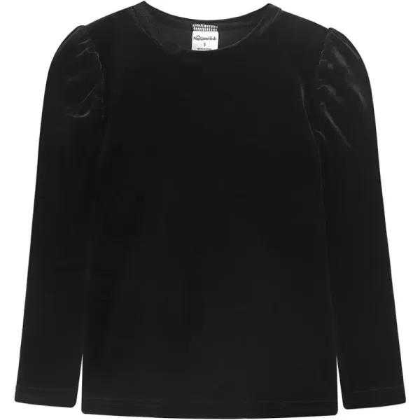 Noomelfish Girls Velvet Puff Long Sleeve Shirt Casual Solid Pleated Blouse Tops 512 YearsBlack