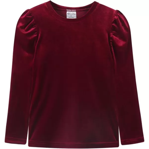 Noomelfish Girls Velvet Puff Long Sleeve Shirt Casual Solid Pleated Blouse Tops 512 YearsBurgundy
