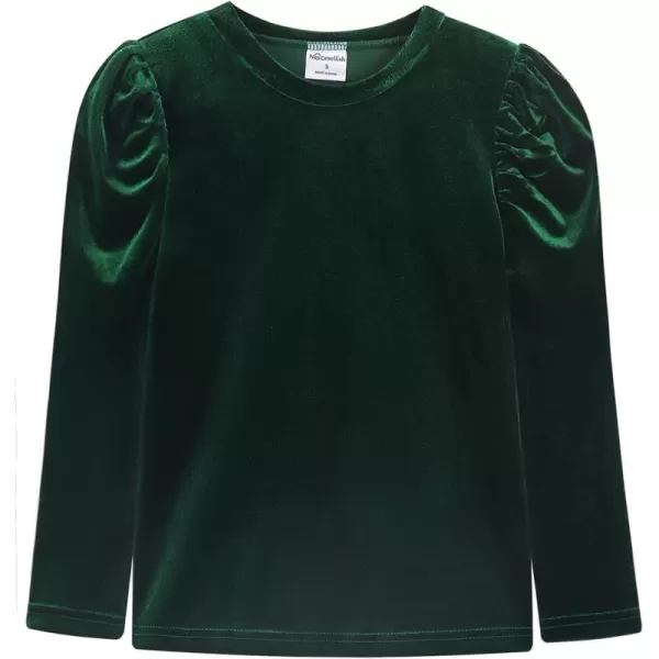 Noomelfish Girls Velvet Puff Long Sleeve Shirt Casual Solid Pleated Blouse Tops 512 YearsDark Green