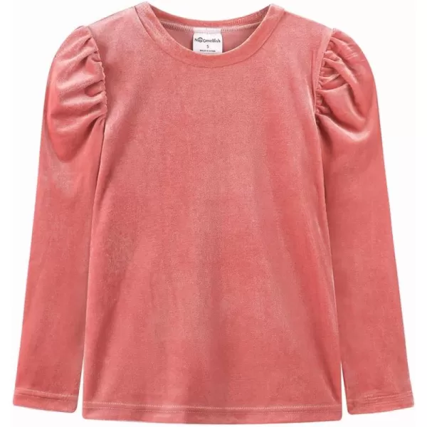 Noomelfish Girls Velvet Puff Long Sleeve Shirt Casual Solid Pleated Blouse Tops 512 YearsPink