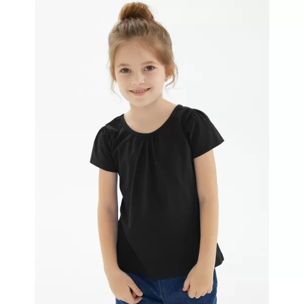 Noomelfish Girls Criss Cross Back TShirts Short Puff Sleeve Tee Tops 512 YearsBlack