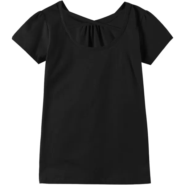 Noomelfish Girls Criss Cross Back TShirts Short Puff Sleeve Tee Tops 512 YearsBlack