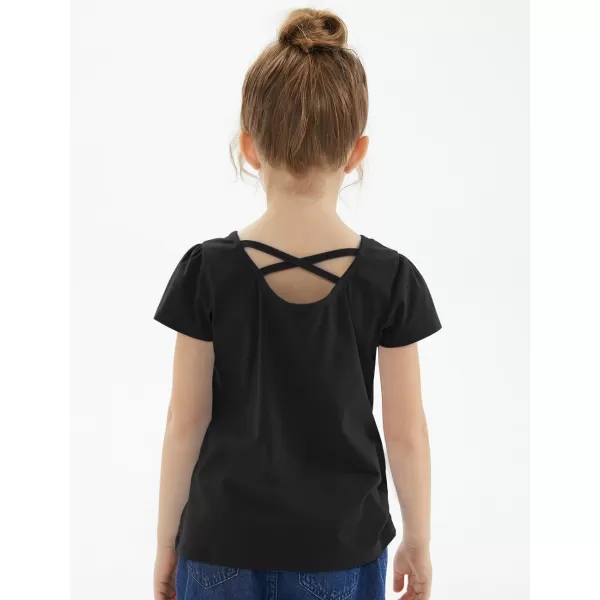 Noomelfish Girls Criss Cross Back TShirts Short Puff Sleeve Tee Tops 512 YearsBlack