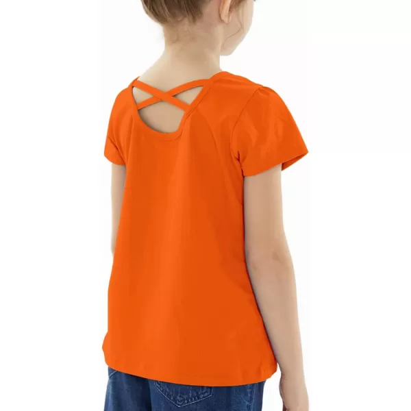 Noomelfish Girls Criss Cross Back TShirts Short Puff Sleeve Tee Tops 512 YearsBright Orange