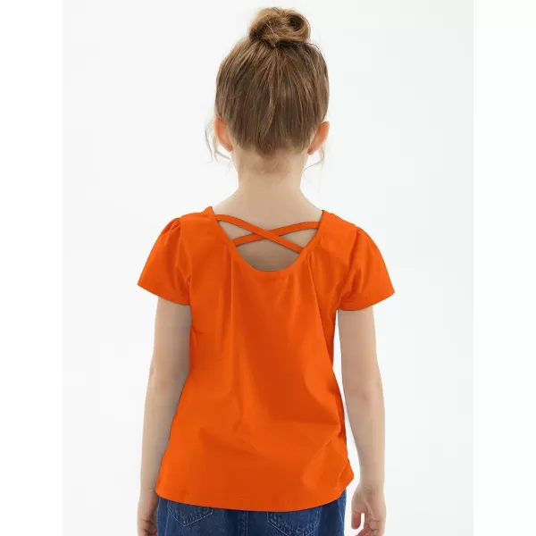Noomelfish Girls Criss Cross Back TShirts Short Puff Sleeve Tee Tops 512 YearsBright Orange