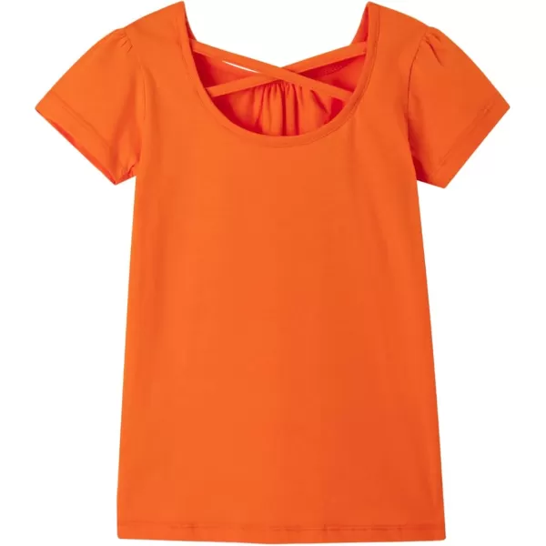 Noomelfish Girls Criss Cross Back TShirts Short Puff Sleeve Tee Tops 512 YearsBright Orange
