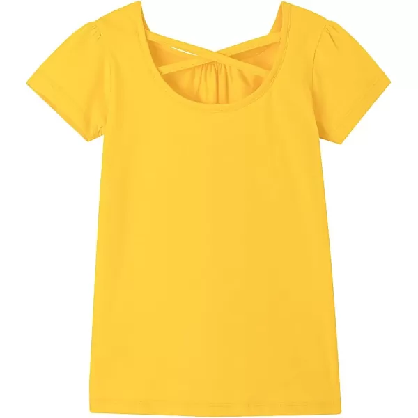 Noomelfish Girls Criss Cross Back TShirts Short Puff Sleeve Tee Tops 512 YearsGold Yellow