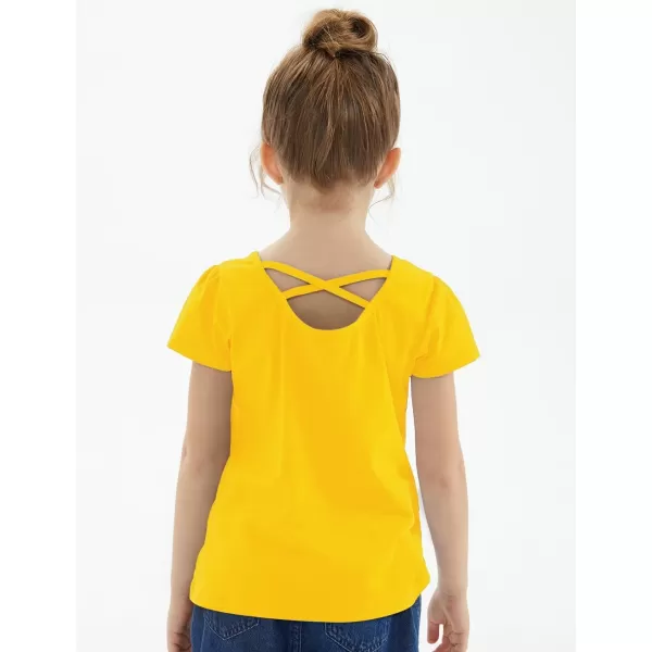 Noomelfish Girls Criss Cross Back TShirts Short Puff Sleeve Tee Tops 512 YearsGold Yellow