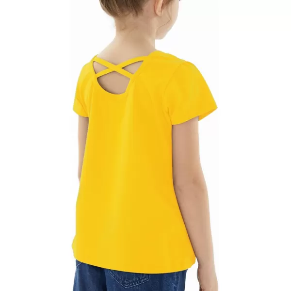 Noomelfish Girls Criss Cross Back TShirts Short Puff Sleeve Tee Tops 512 YearsGold Yellow