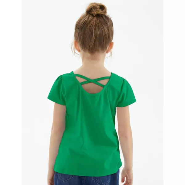 Noomelfish Girls Criss Cross Back TShirts Short Puff Sleeve Tee Tops 512 YearsGreen