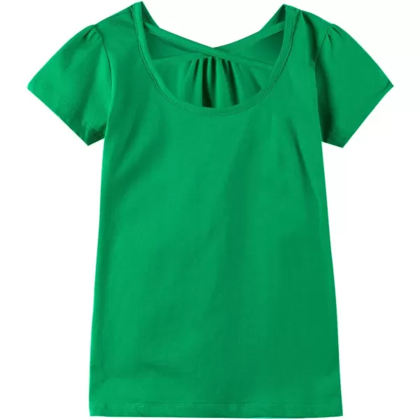 Noomelfish Girls Criss Cross Back TShirts Short Puff Sleeve Tee Tops 512 YearsGreen