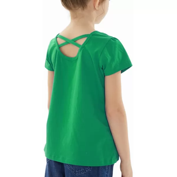 Noomelfish Girls Criss Cross Back TShirts Short Puff Sleeve Tee Tops 512 YearsGreen