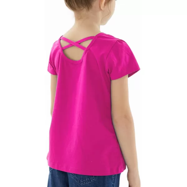 Noomelfish Girls Criss Cross Back TShirts Short Puff Sleeve Tee Tops 512 YearsHot Pink