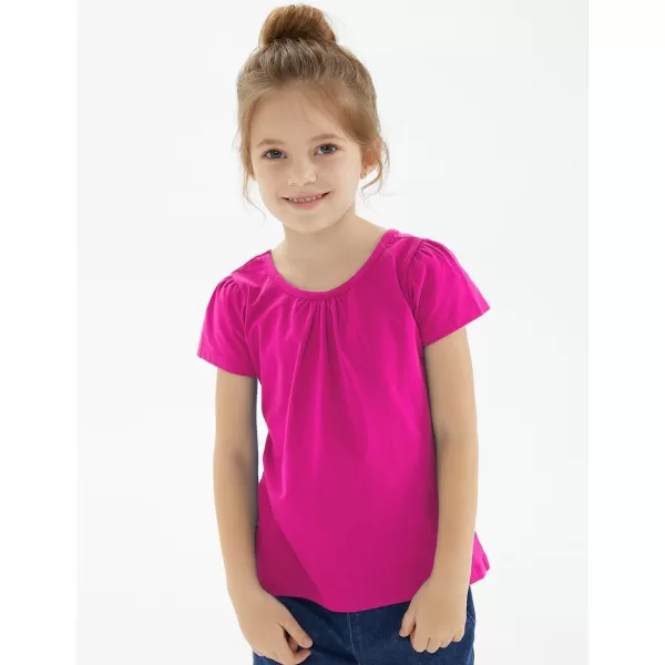 Noomelfish Girls Criss Cross Back TShirts Short Puff Sleeve Tee Tops 512 YearsHot Pink
