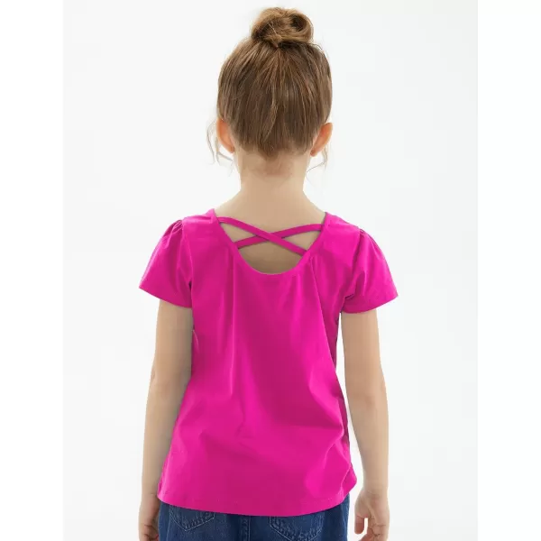 Noomelfish Girls Criss Cross Back TShirts Short Puff Sleeve Tee Tops 512 YearsHot Pink