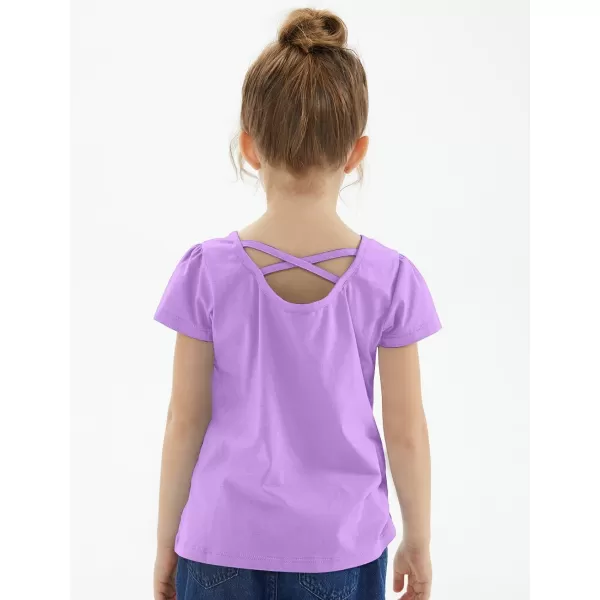 Noomelfish Girls Criss Cross Back TShirts Short Puff Sleeve Tee Tops 512 YearsLavender