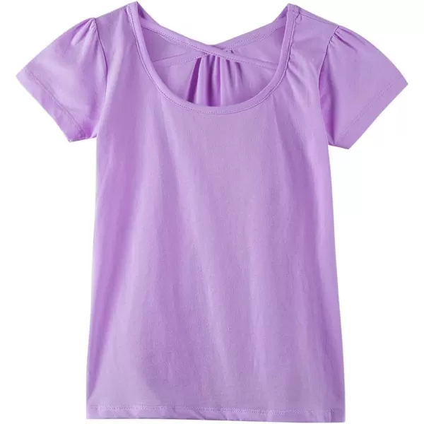 Noomelfish Girls Criss Cross Back TShirts Short Puff Sleeve Tee Tops 512 YearsLavender