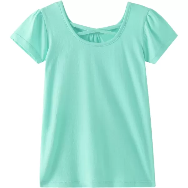 Noomelfish Girls Criss Cross Back TShirts Short Puff Sleeve Tee Tops 512 YearsLight Green