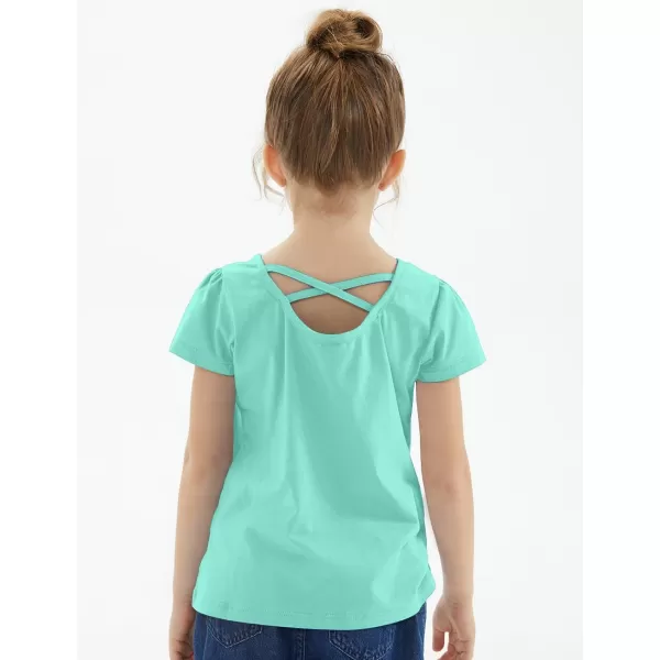 Noomelfish Girls Criss Cross Back TShirts Short Puff Sleeve Tee Tops 512 YearsLight Green
