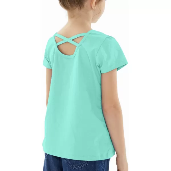 Noomelfish Girls Criss Cross Back TShirts Short Puff Sleeve Tee Tops 512 YearsLight Green