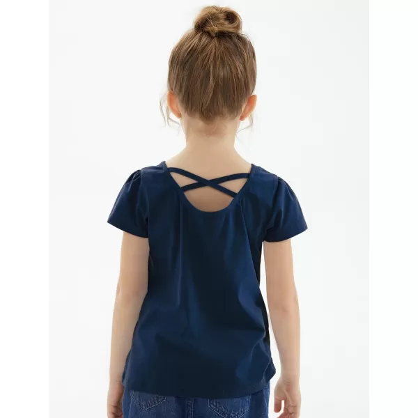 Noomelfish Girls Criss Cross Back TShirts Short Puff Sleeve Tee Tops 512 YearsNavy Blue