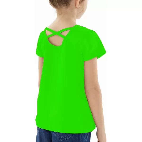 Noomelfish Girls Criss Cross Back TShirts Short Puff Sleeve Tee Tops 512 YearsNeon Green