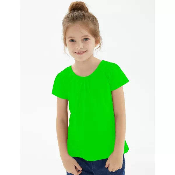 Noomelfish Girls Criss Cross Back TShirts Short Puff Sleeve Tee Tops 512 YearsNeon Green