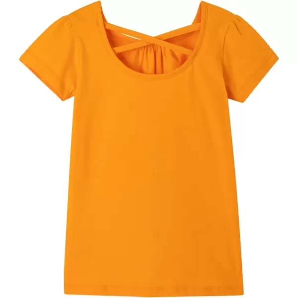 Noomelfish Girls Criss Cross Back TShirts Short Puff Sleeve Tee Tops 512 YearsOrange